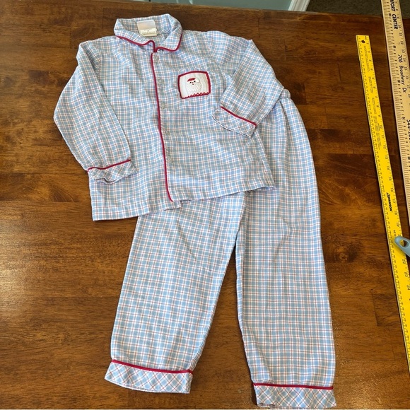 Banana Split boys Santa blue red plaid 2 piece pajama size 5